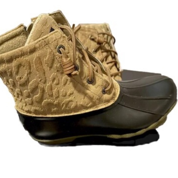 Sperry Cheetah Print Embossed Leather Waterproof Duck Shoes Boat Shoes Boots 7M - Picture 2 of 11